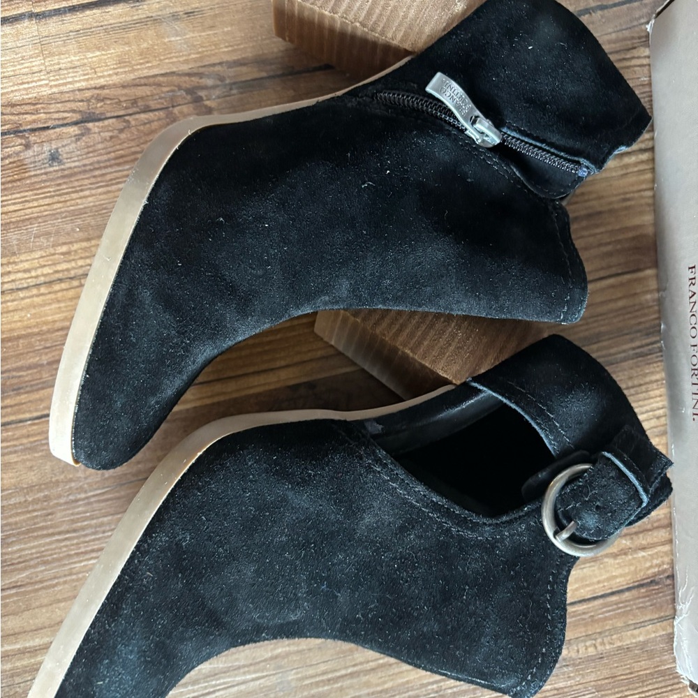 Franco Sarto Black Ankle Booties with Buckle Detail